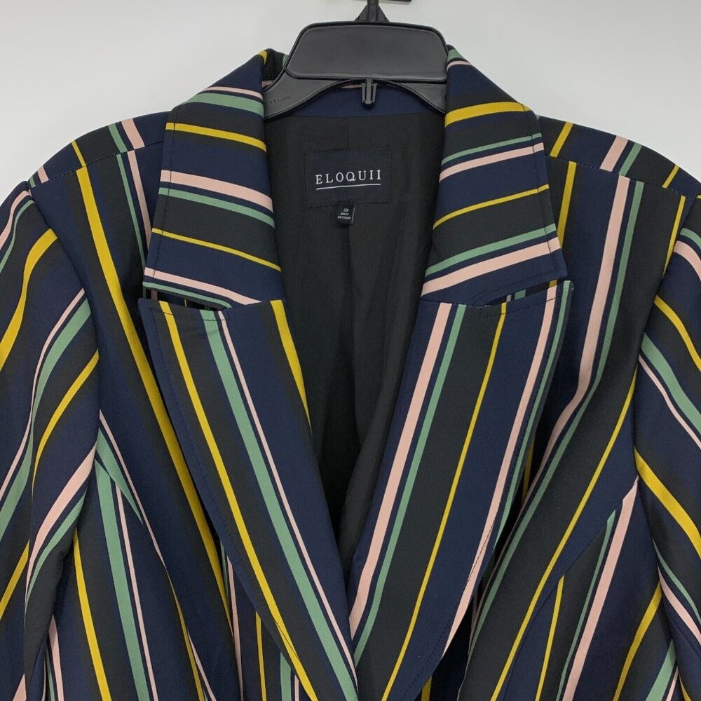 Eloquii Blazer Jacket Blue Black Stripe Tie Waist NWT - Picture 2 of 8